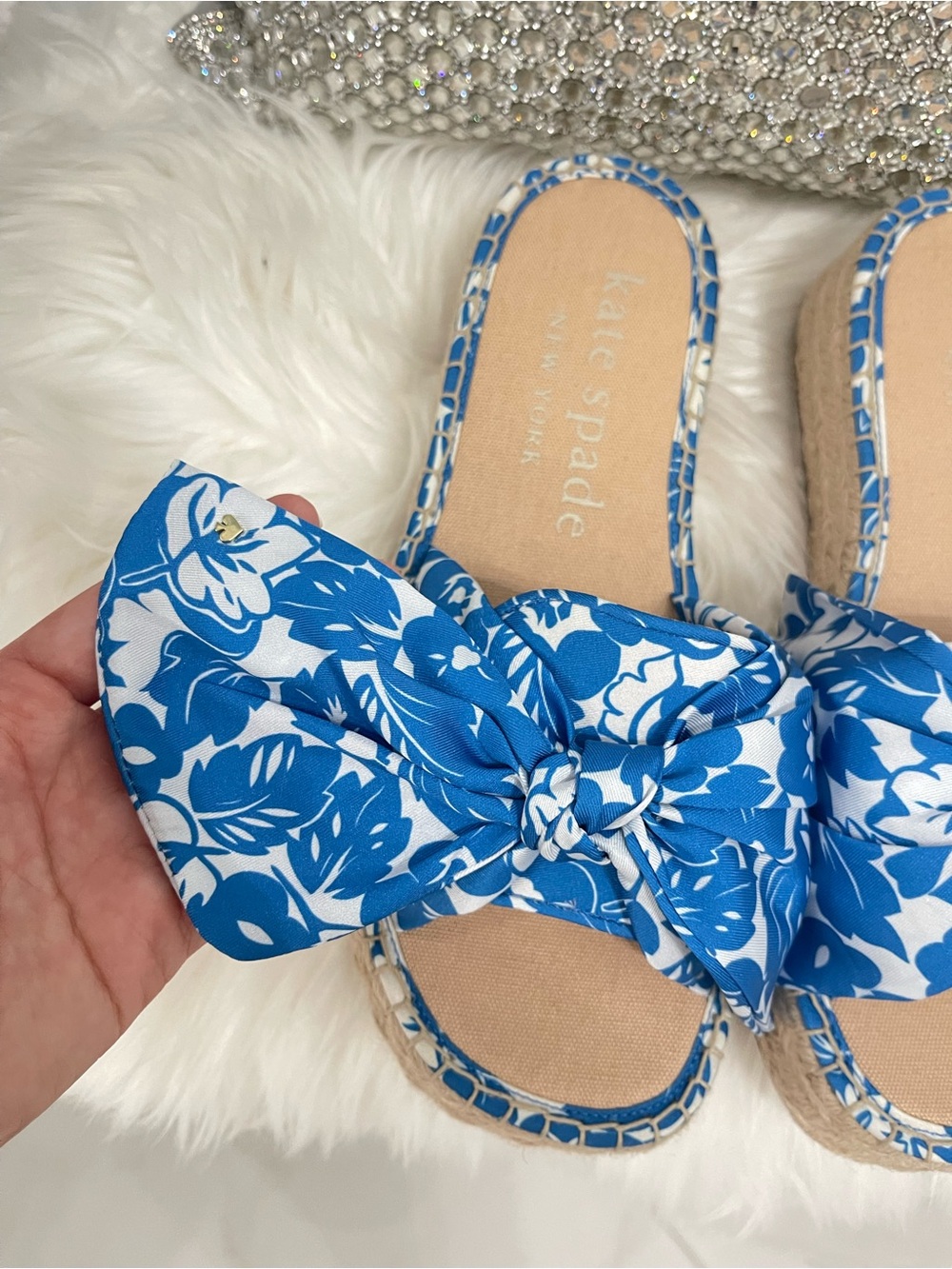 Kate Spade Blue Floral Knot Espadrille Slide Sandals - Picture 3 of 6